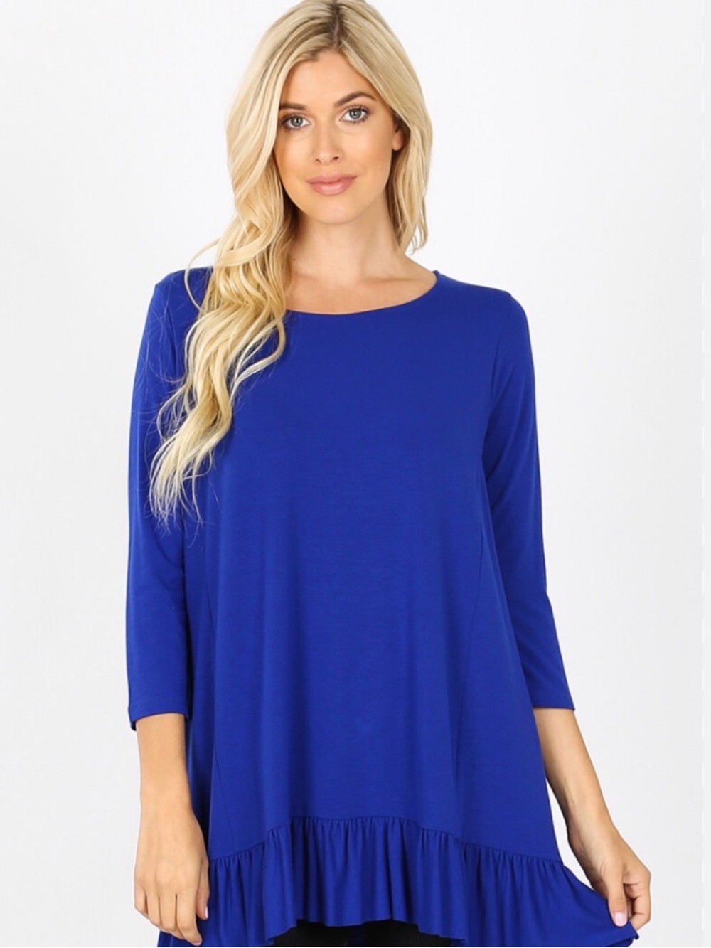 Women's Royal Blue Ruffle-Hem Tunic Top